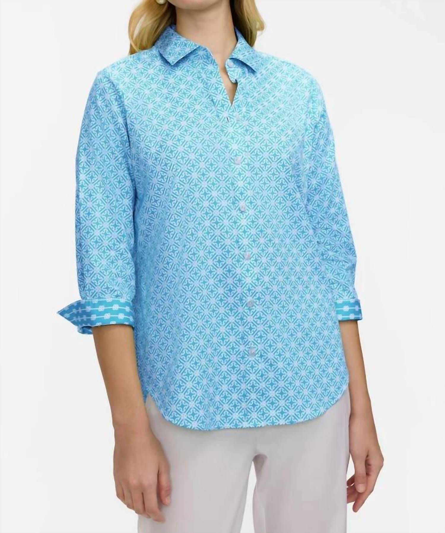 Foxcroft - Margie Geo Lattice 3/4 Sleeve Shirt