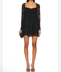 Amanda Uprichard Monet Lace Long Sleeve Mini Dress in black - women's dress