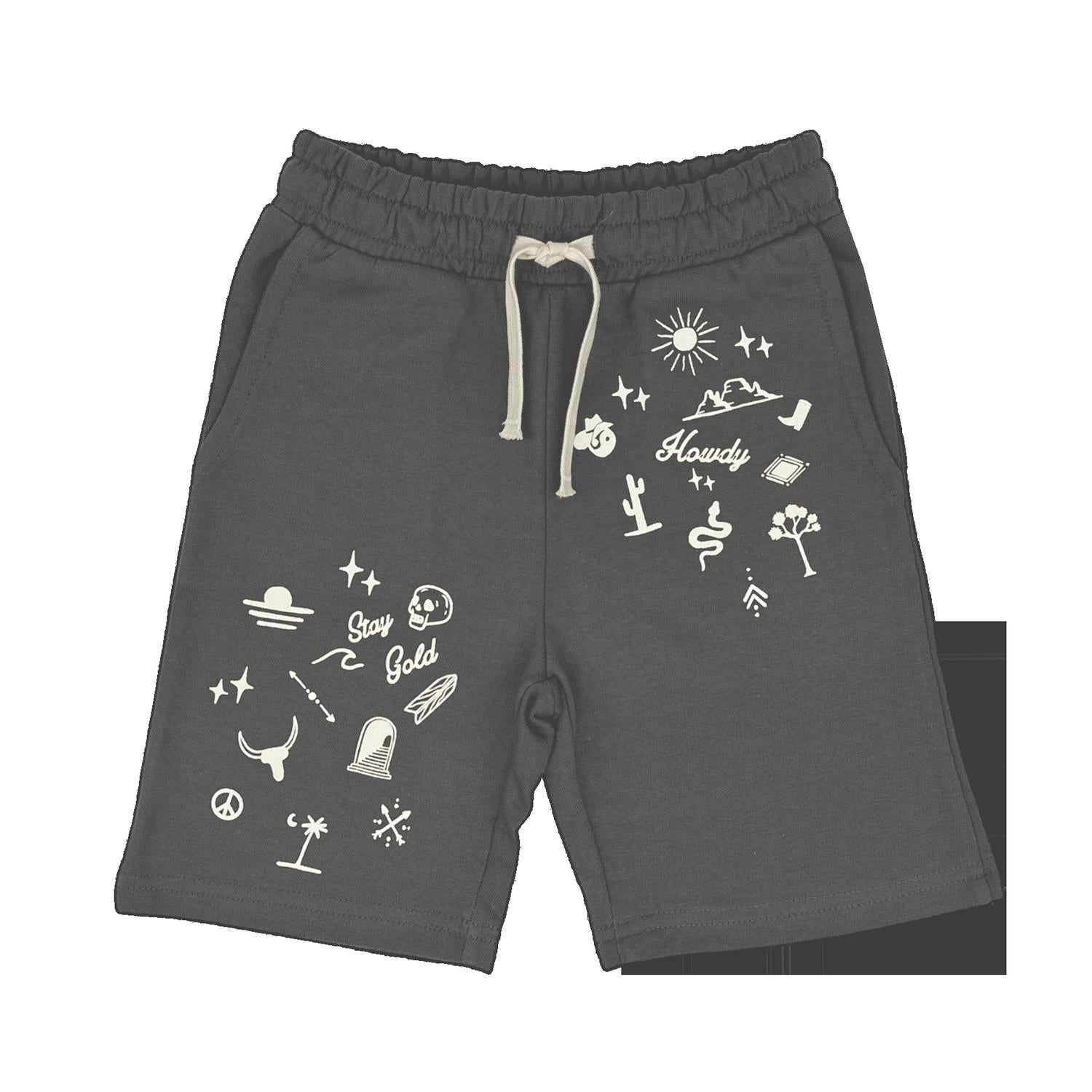 TINY WHALES Boy's Malone Sweat Short in faded black - kids' shorts
