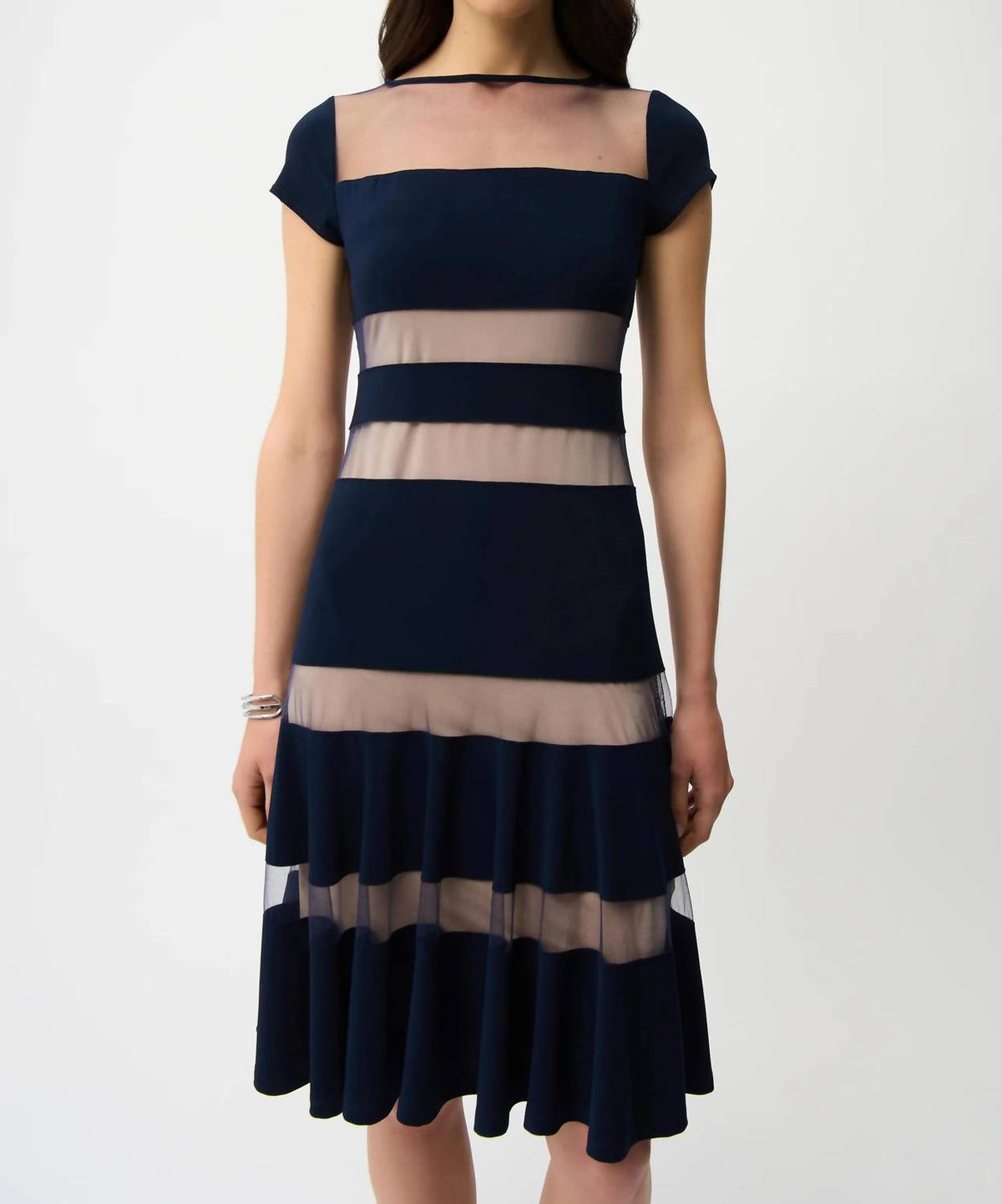 Joseph Ribkoff - Mesh Insert Fit And Flare Dress