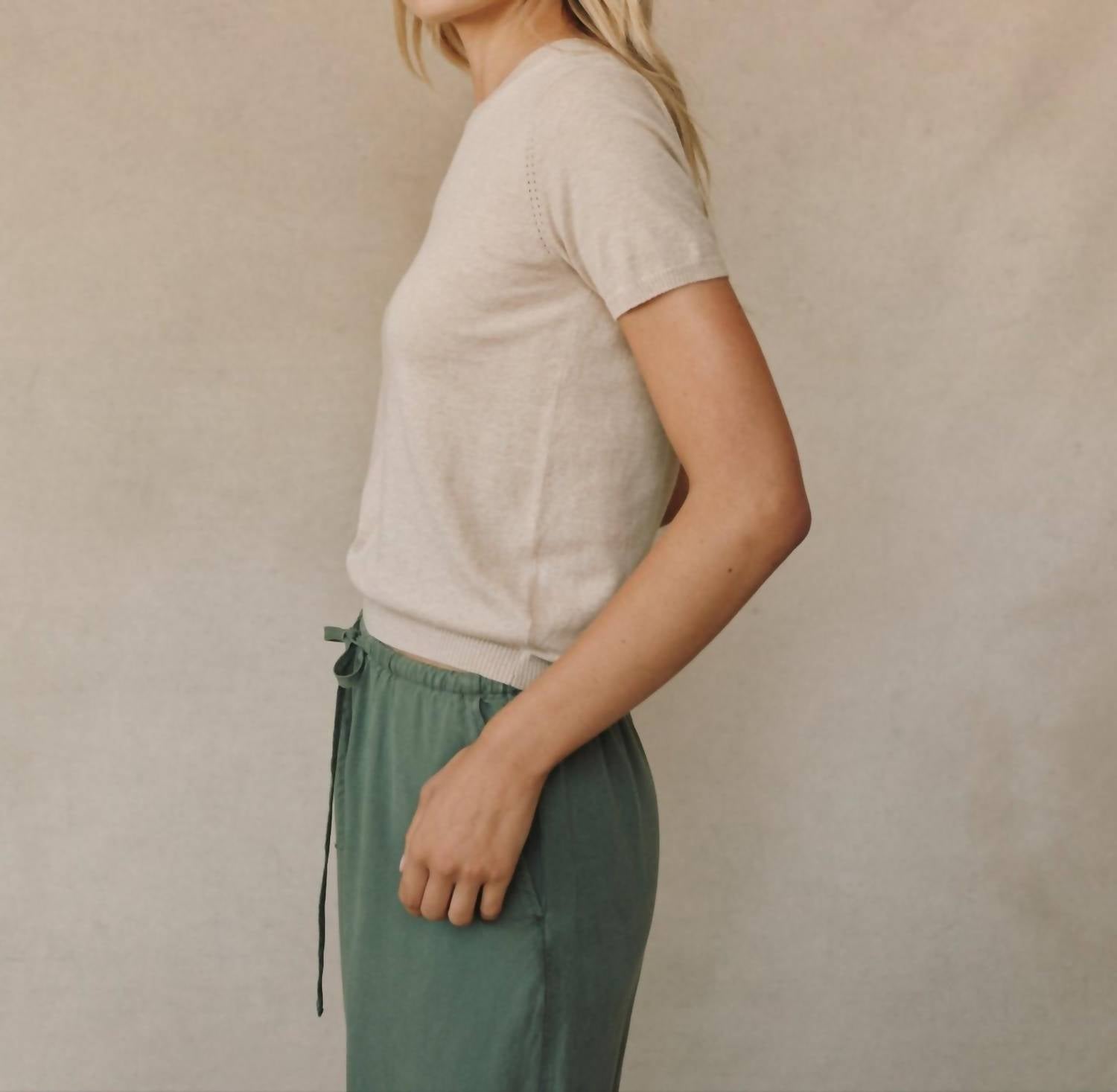 Bella Dahl Short Sleeve Crew Neck Top in sable sand - women's t-shirt - alternate view