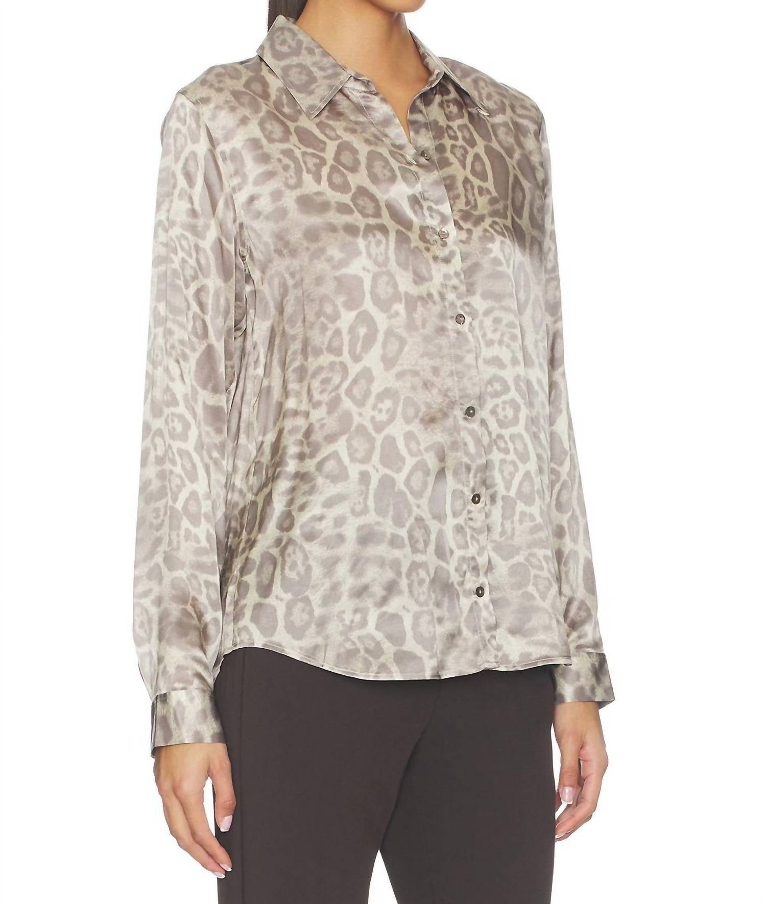 L'Agence Tyler Long Sleeve Blouse in grey multi patch leopard - women's blouse - view 4