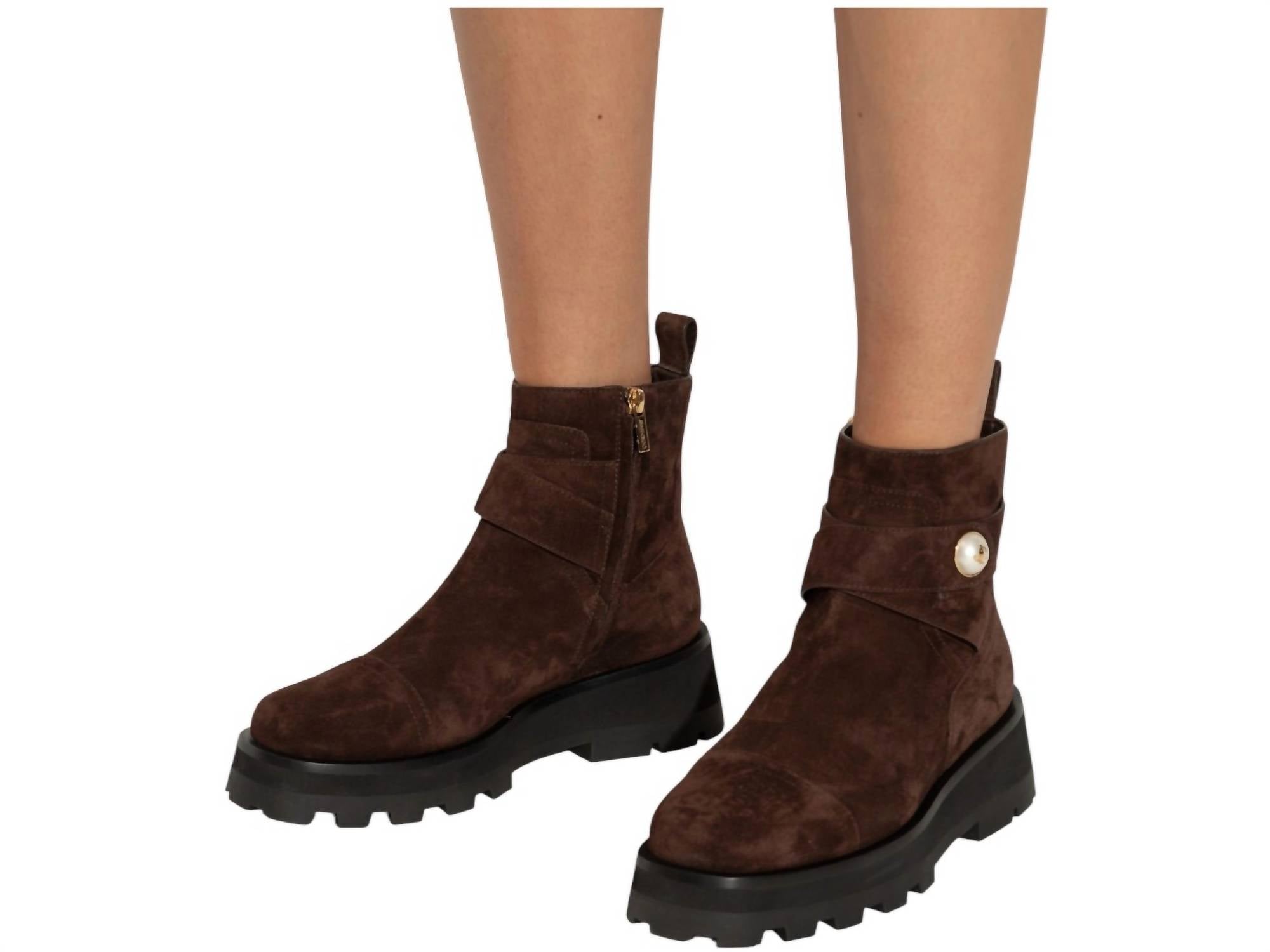 JIMMY CHOO Women's Velvet Suede Lug Boots in chocolate - women's shoe - view 4