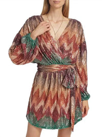 Ramy Brook - Michaela Sequin Chevron Wrap Mini Dress
