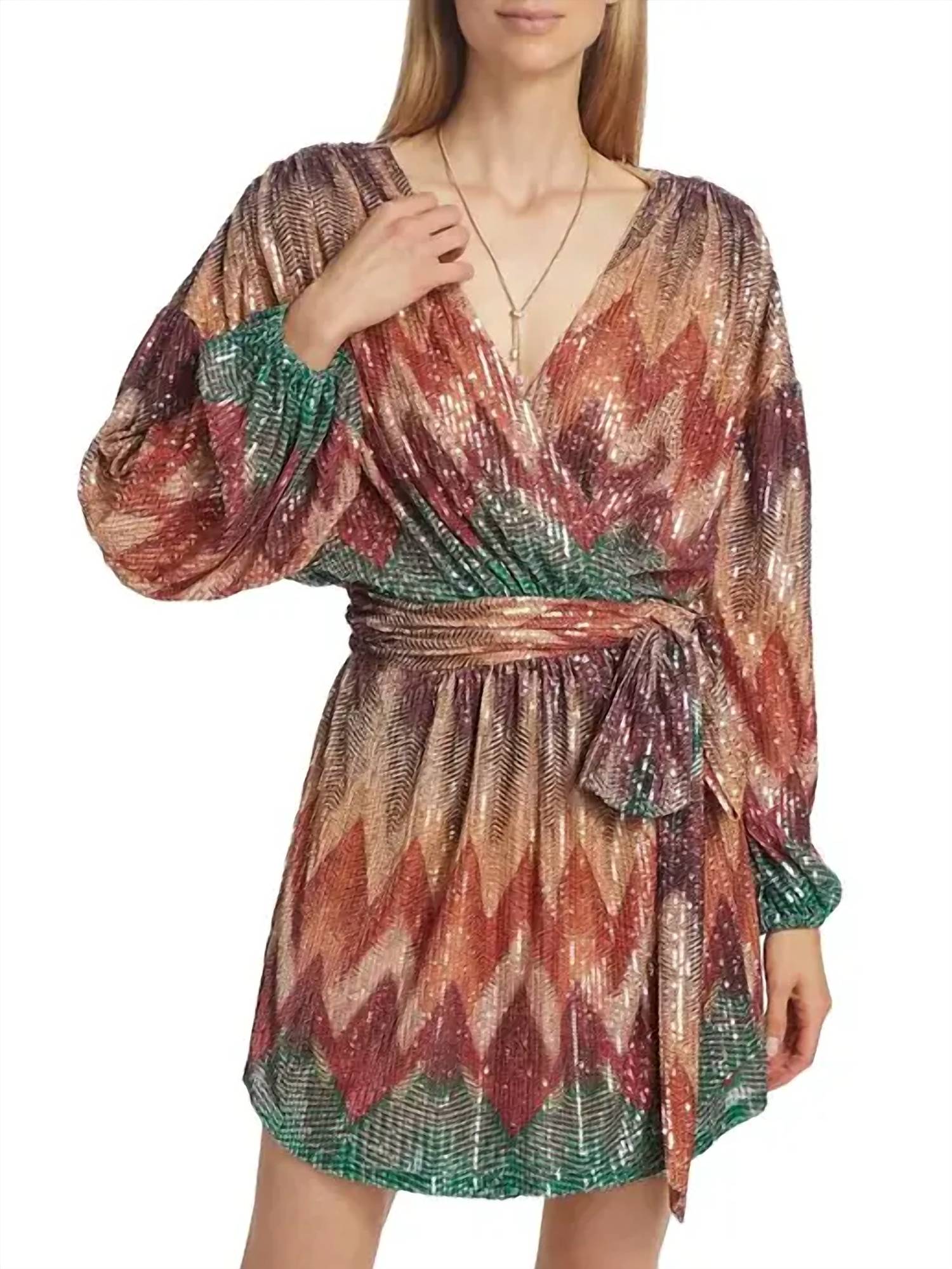 Ramy Brook - Michaela Sequin Chevron Wrap Mini Dress