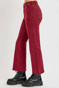 Risen - High Rise Patch Pockets Ankle Flare Pants