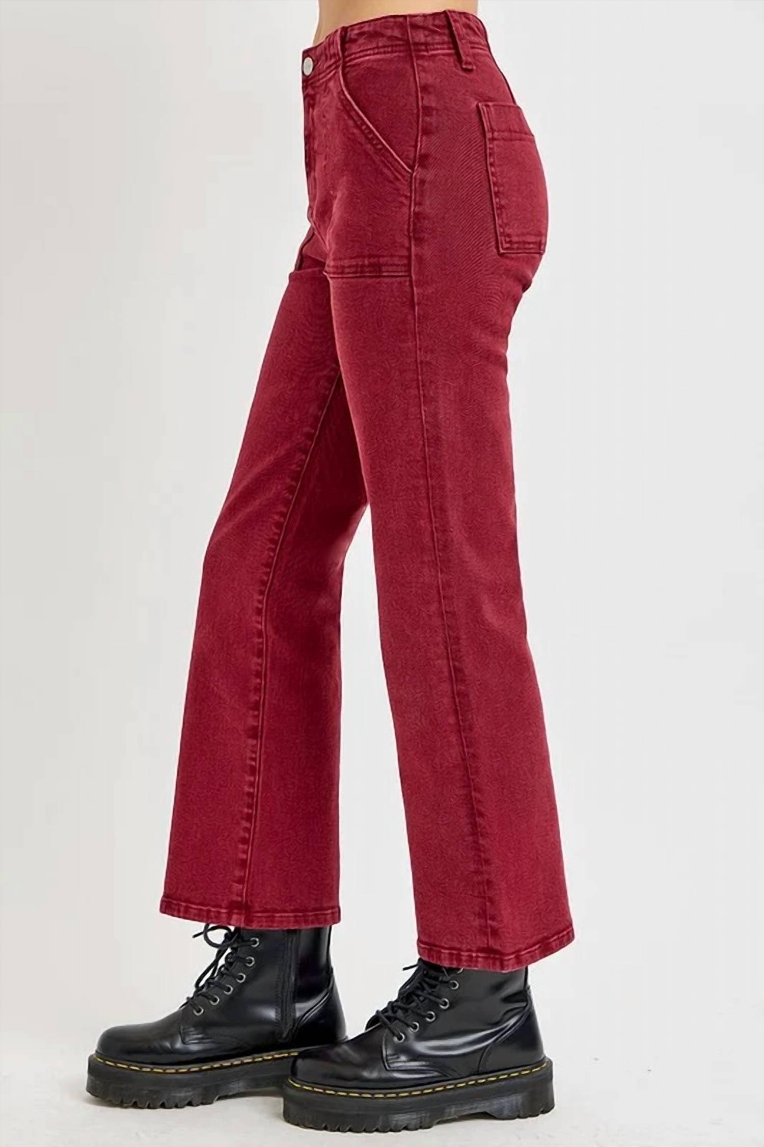 Risen - High Rise Patch Pockets Ankle Flare Pants