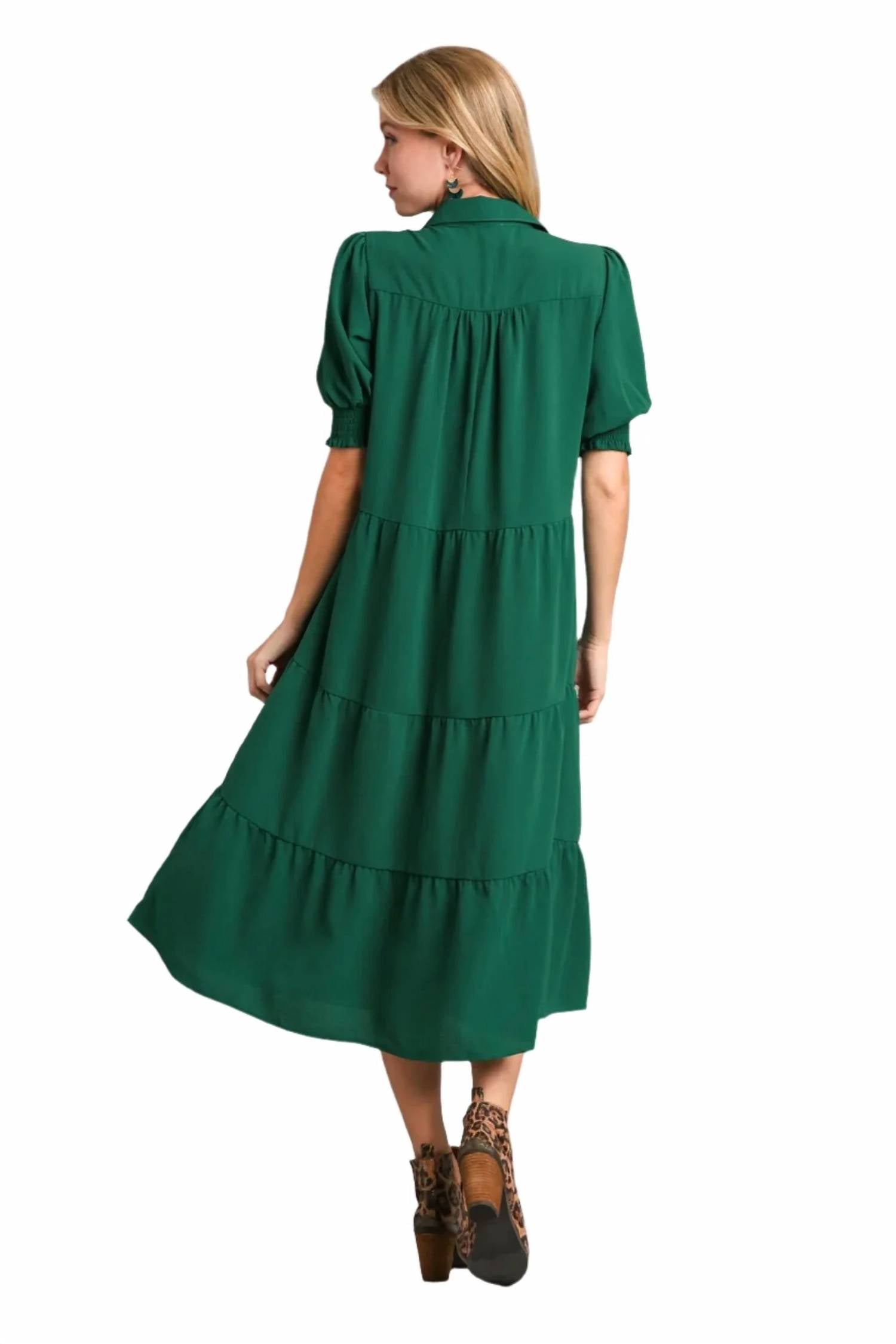 Umgee - Tiered Cuffed Sleeve Dress