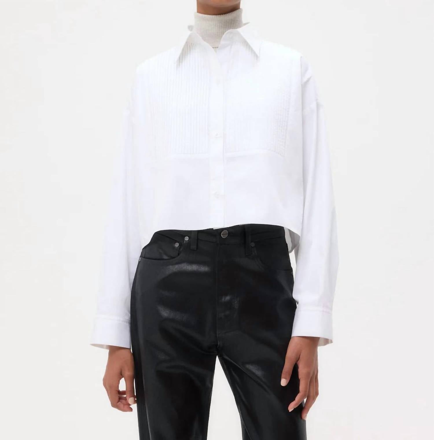 TWP Soon To Be Ex Button-Down With Bib in super compact white poplin cotton - women's shirt