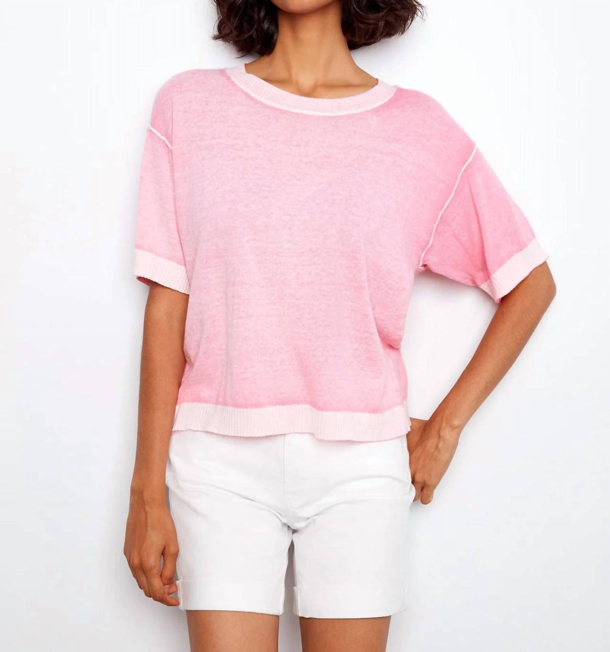 Charlie B - Short Sleeve Reverse Print Sweater
