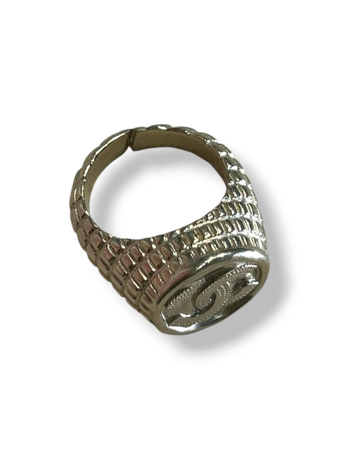 Chanel - Women's Logo Signet Ribbed Coin Ring
