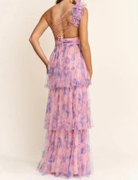 Maniju - One Shoulder Lace Up Back Maxi Dress
