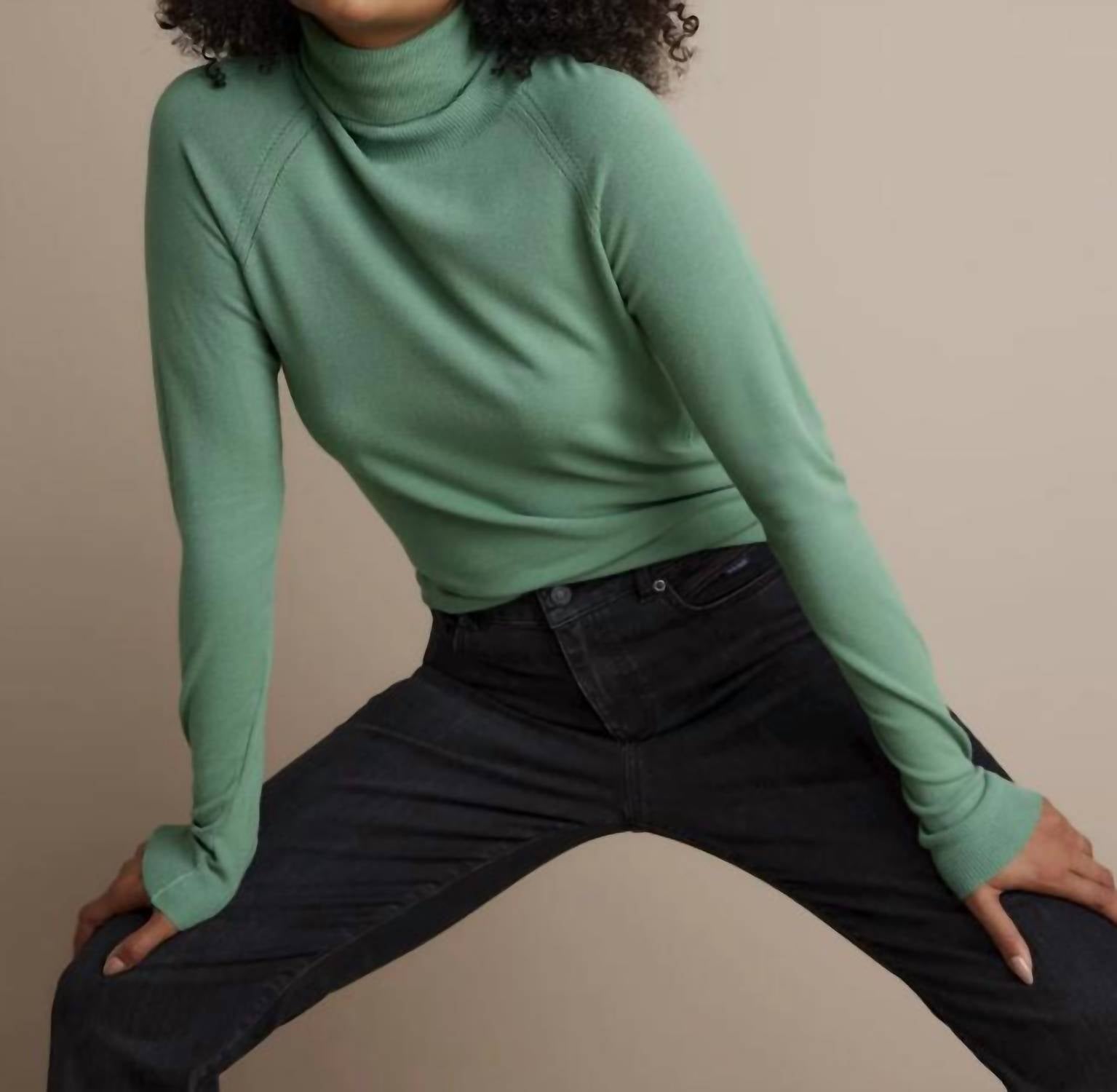 summum Turtle Neck Basic Knit Sweater in jade - women's sweater