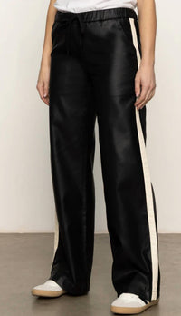 Sanctuary Coated Twill Track Pants in black - women's pants