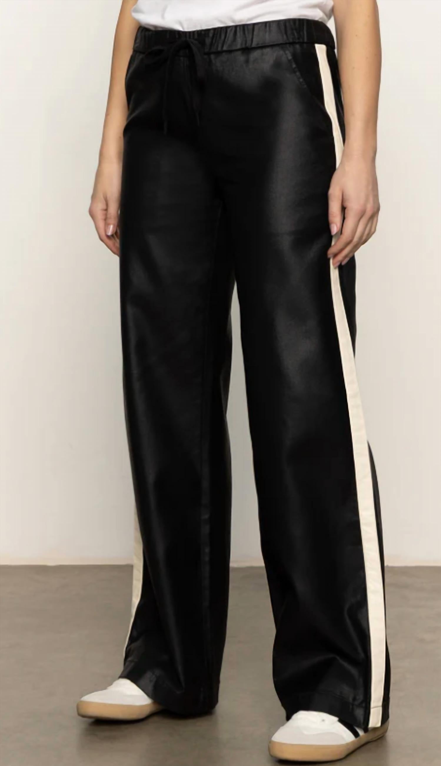Sanctuary Coated Twill Track Pants in black - women's pants