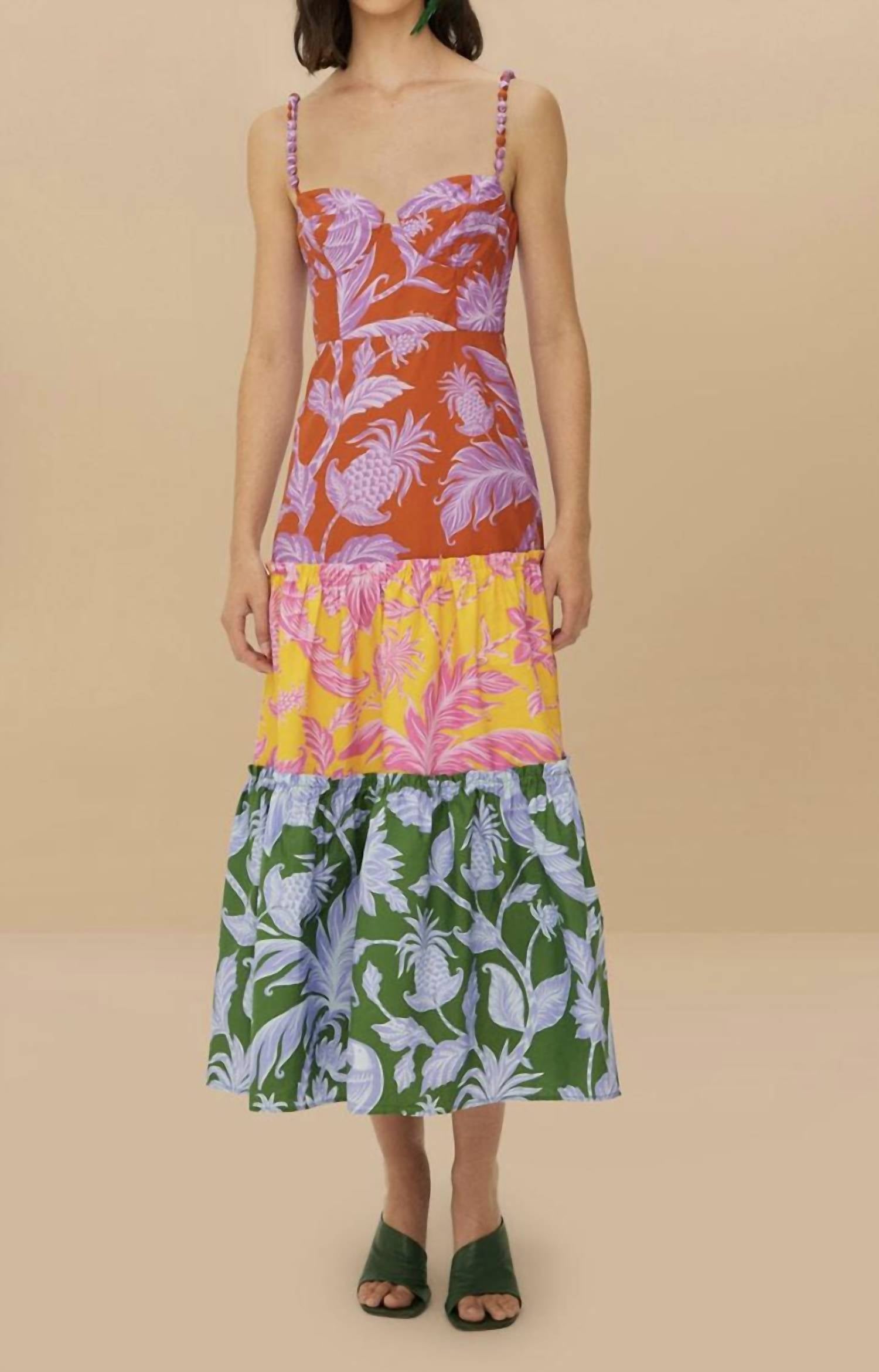 Farm Rio - Mixed Tropical Swing Sleeveless Midi Dress