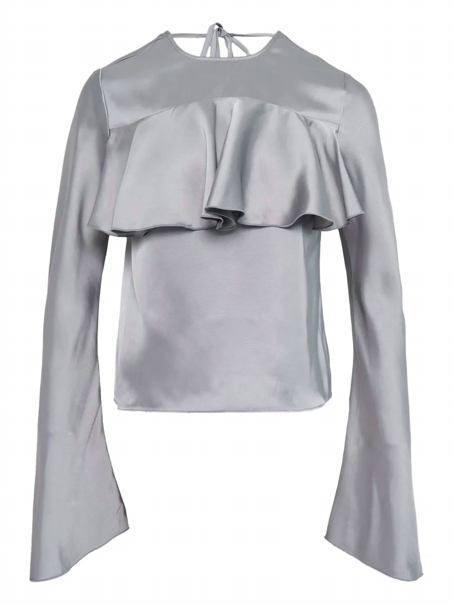 Ganni - Women's Double Viscose Satin Ruffle Top