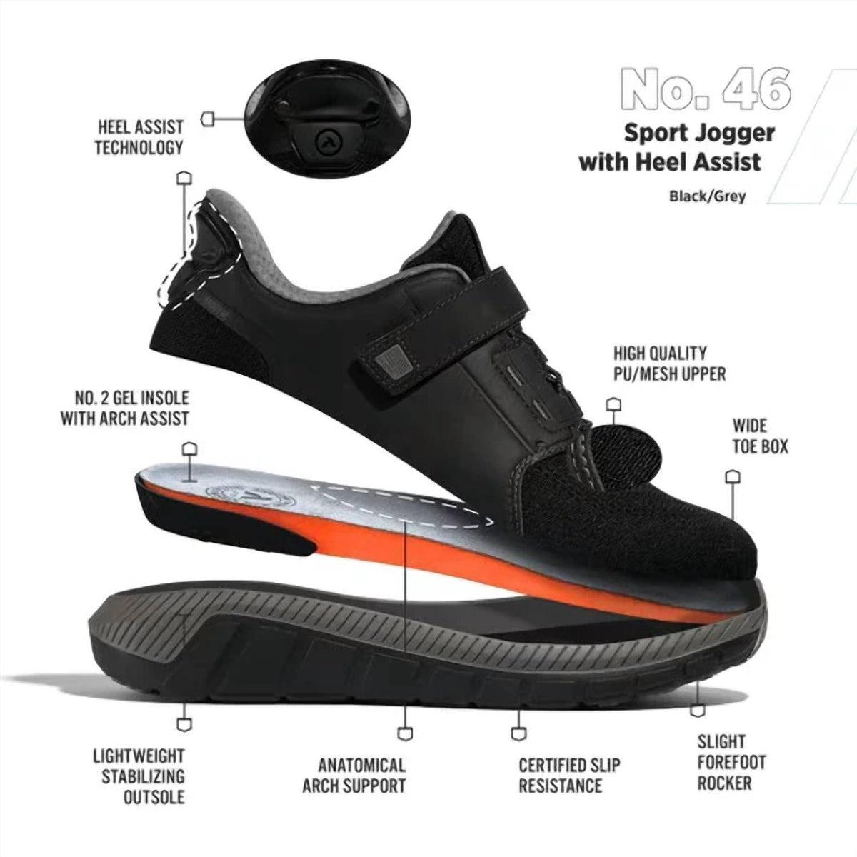 Anodyne - Men's No. 46 Sport Jogger Shoes With Heel Assist