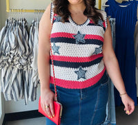 Southern Grace - Women's Star Patch Crochet Sweater Tank Top