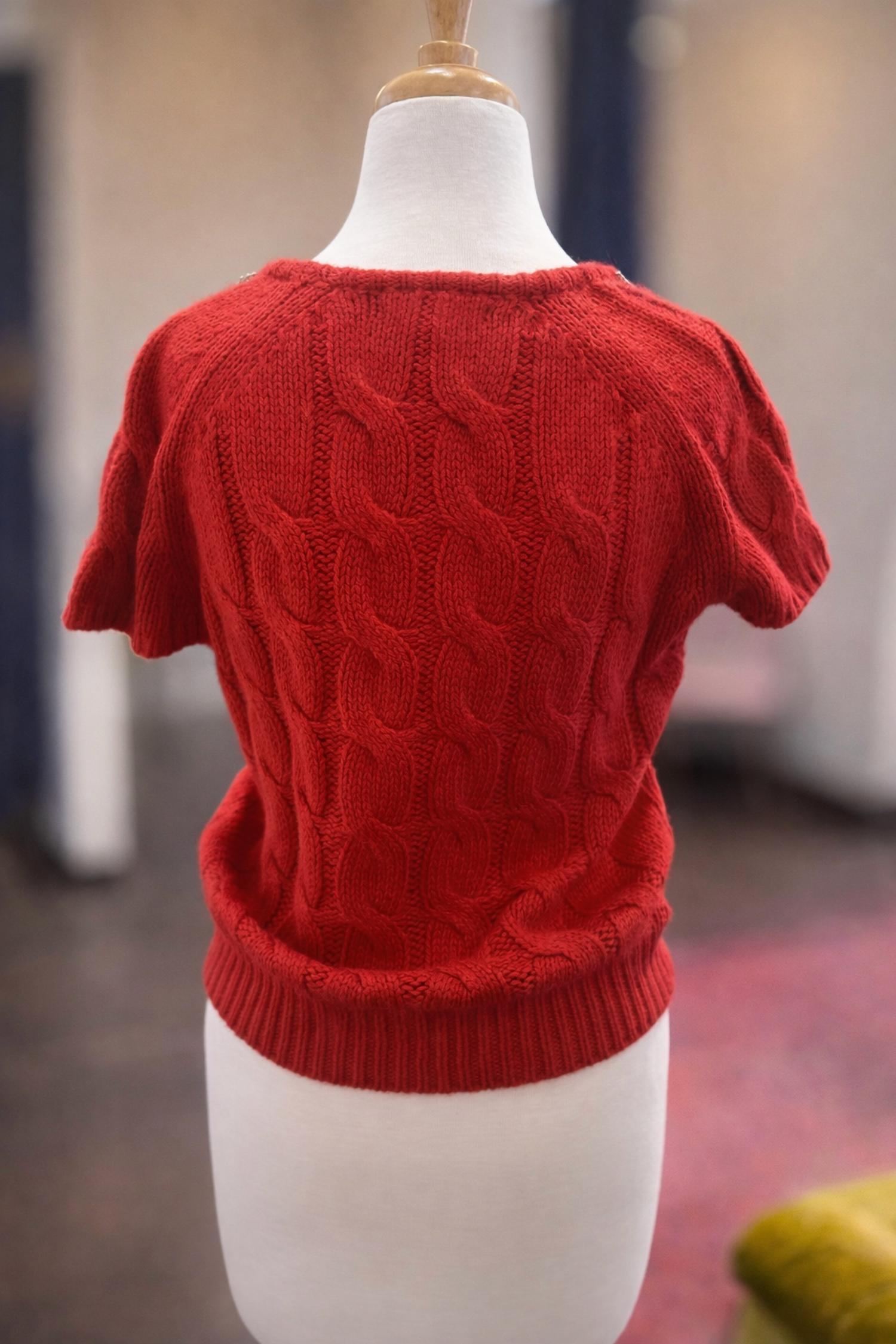 DESIGN HISTORY cap sleeve sweater in red - women's sweater - detail view