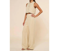 Lalavon - Sleeveless Tweed Cropped Top & Wide Leg Pants Set
