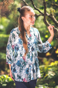 Papillon - Floral Pintuck Button Front Blouse