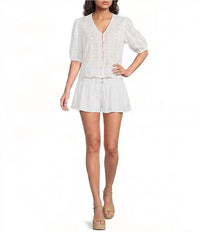 Elan - Eyelet Smocked Button Front Shorts