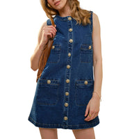 Blue B - Button Front Sleeveless Denim Dress