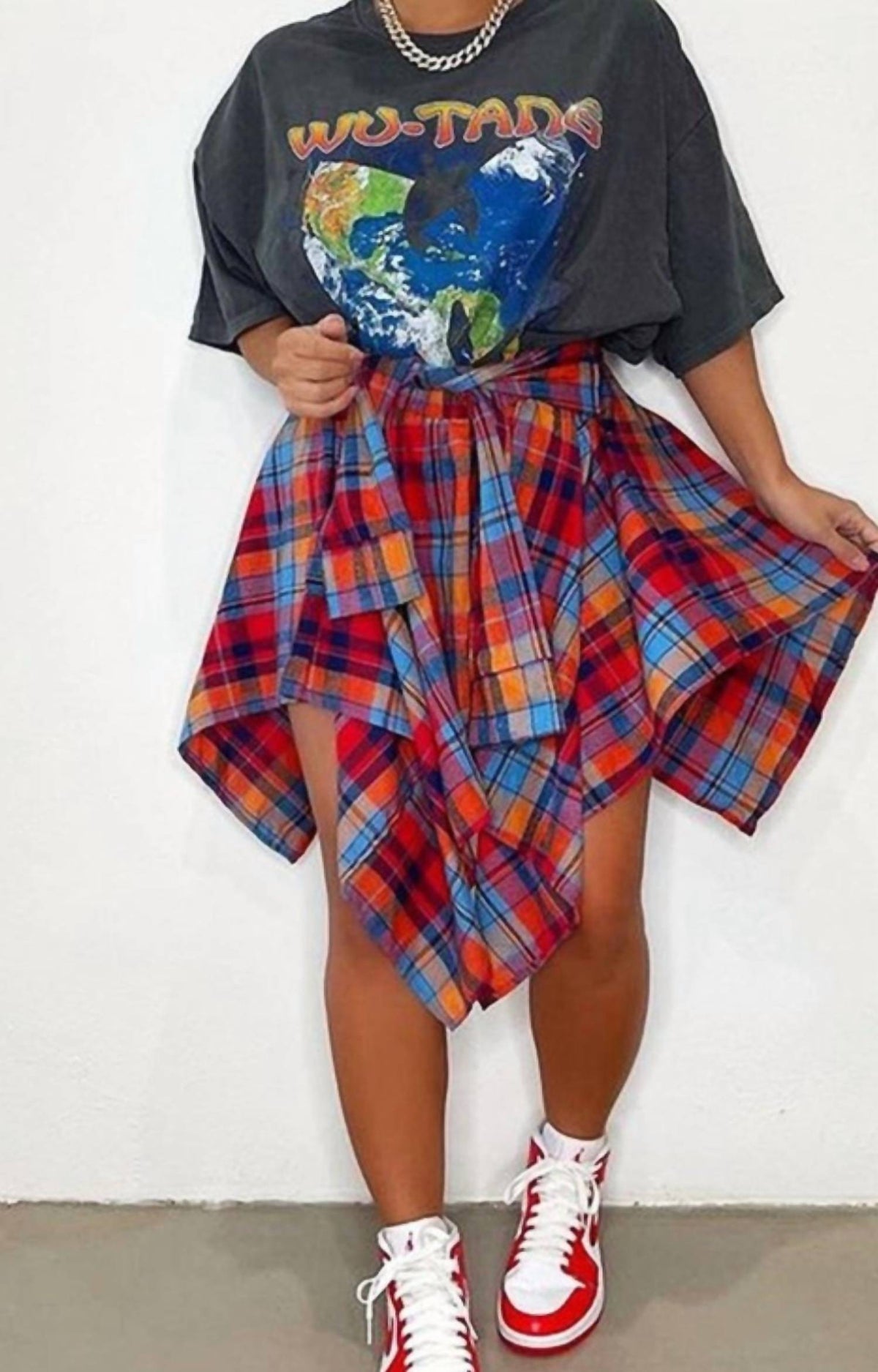 Beston - Tie Me Up Plaid Skirt