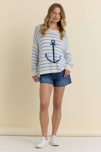 Vintage Havana - Purl Knit Stripe Sweater With Anchor