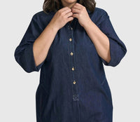 ALEMBIKA Joie Collared Dress in denim - women's dress - view 5