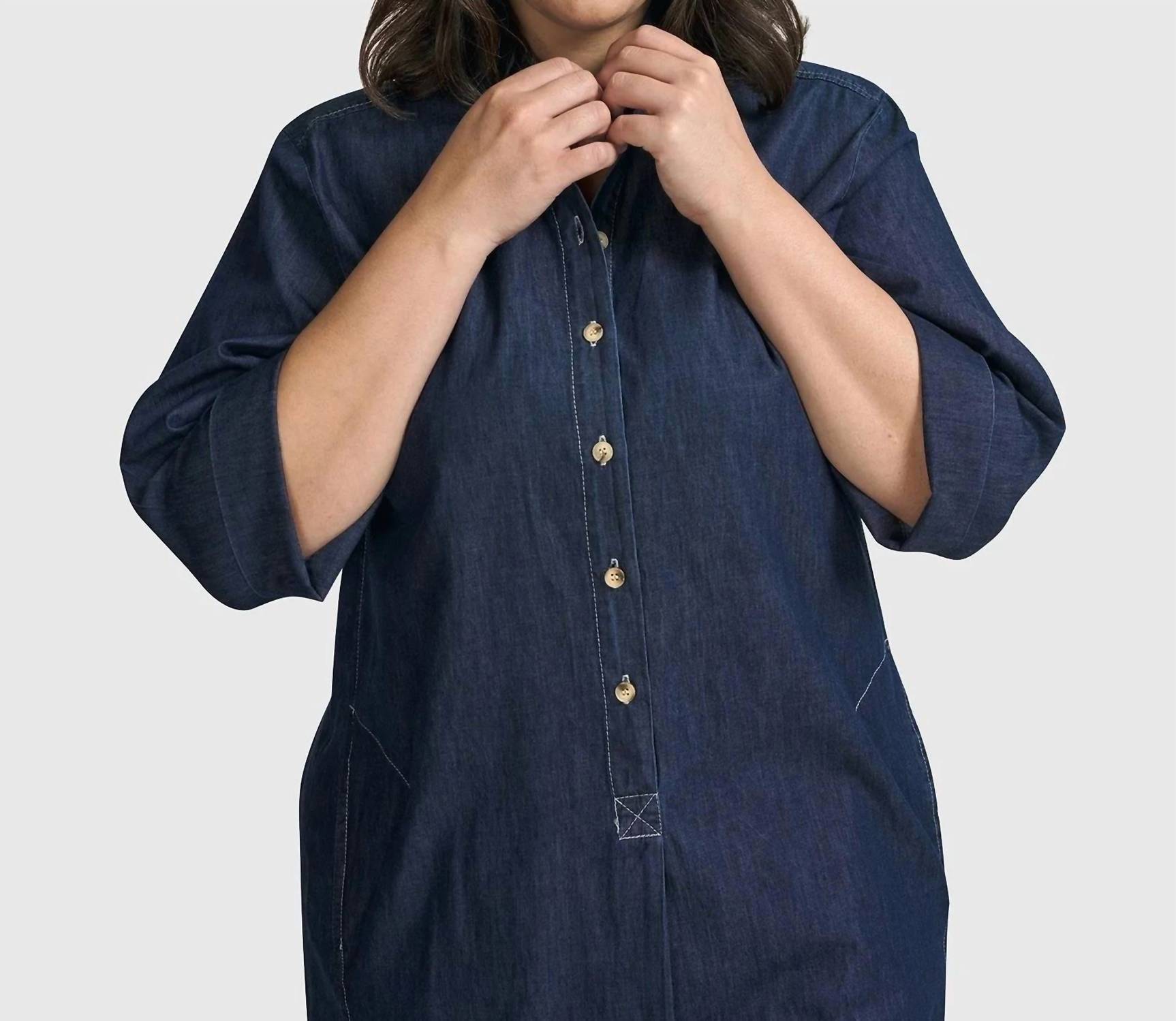 ALEMBIKA Joie Collared Dress in denim - women's dress - view 5