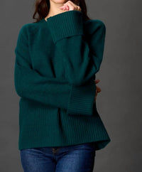 Before You Collection Ashton Wide Sleeve With Folded Cuff Sweater in forest green - women's cardigan - alternate view