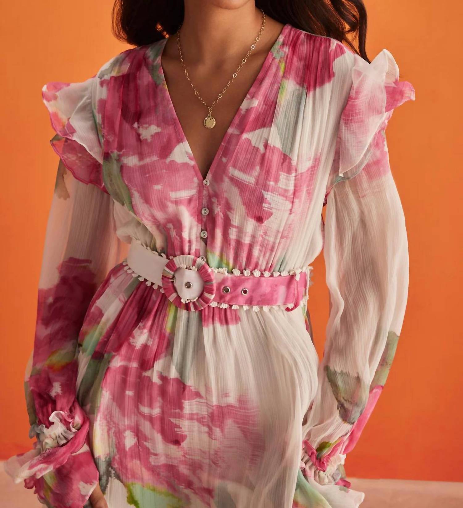 HEMANT & NANDITA Rosa High Low Dress in pink floral - women's dress - view 4
