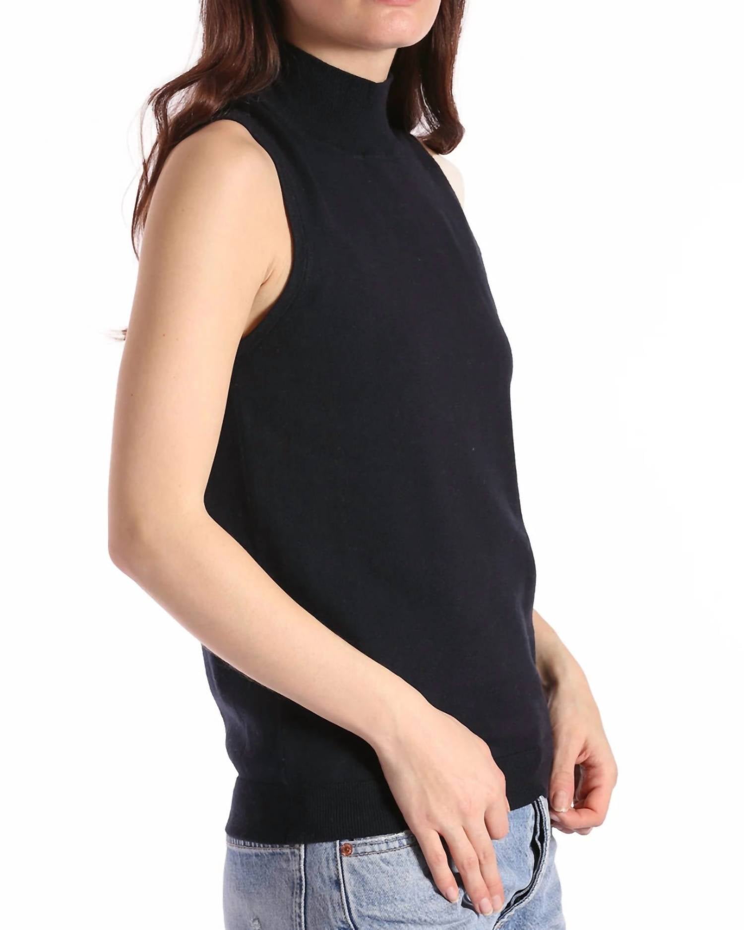 Minnie Rose - Supima Cotton Cashmere Mock Neck Sleeveless Top