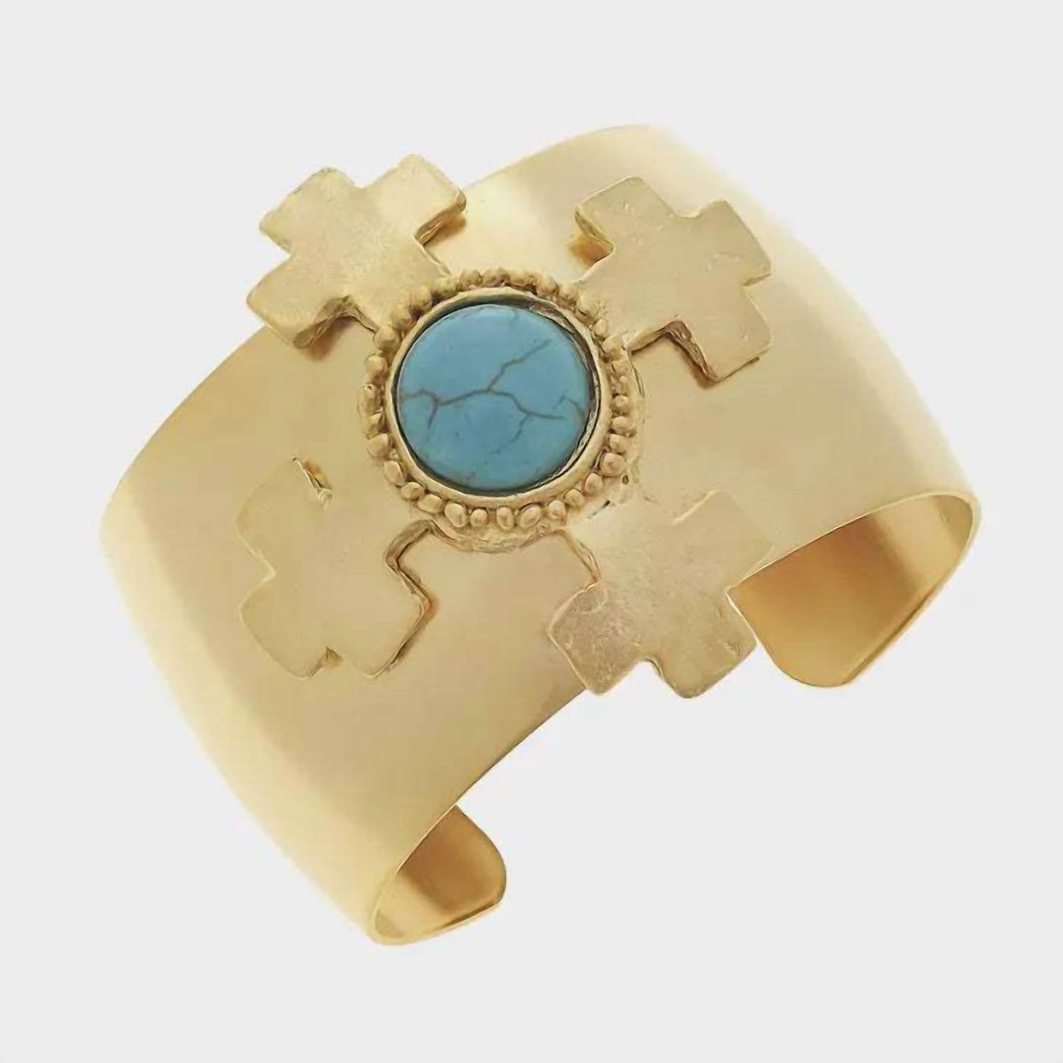 Susan Shaw - Women's Cross With Genuine Turquoise Cuff Bracelet