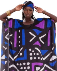 Nf - Vibrant All-over Prints Kaftan Dress With Headband