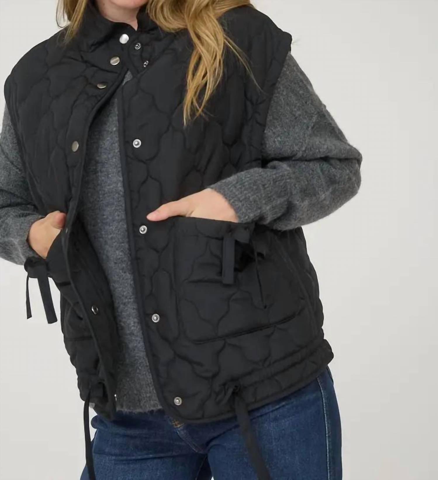 Blu Pepper - Tie Detail Snap Button Down Quilted Puffer Vest