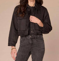 Democracy Cropped Reversible Jacket With Oversized Patch Pockets in black grey - women's jacket