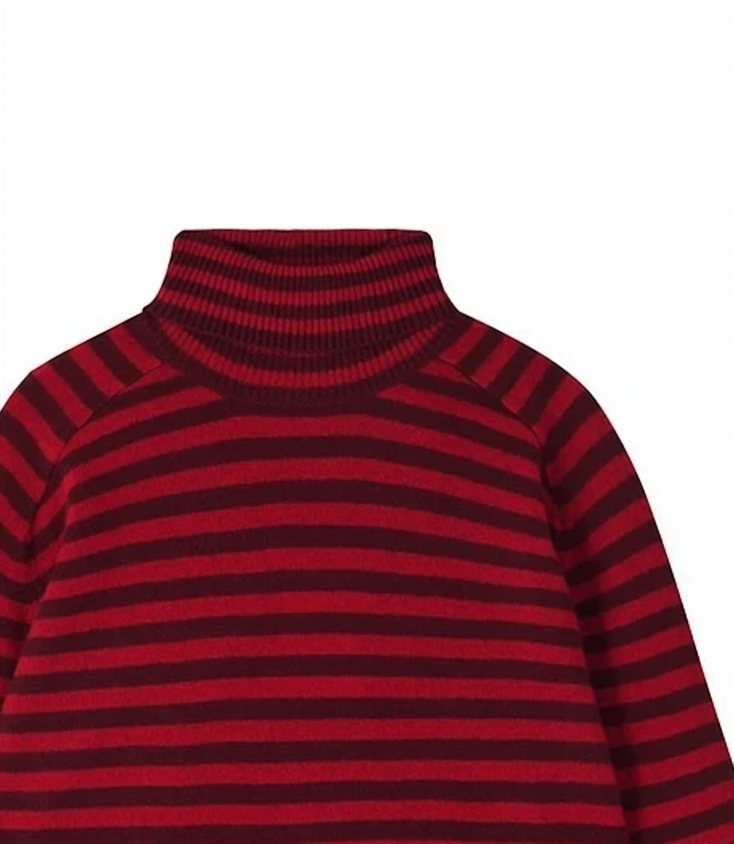 Jumper1234 Women's Narrow Stripe Roll Collar Sweater in red burgandy - women's sweater - alternate view