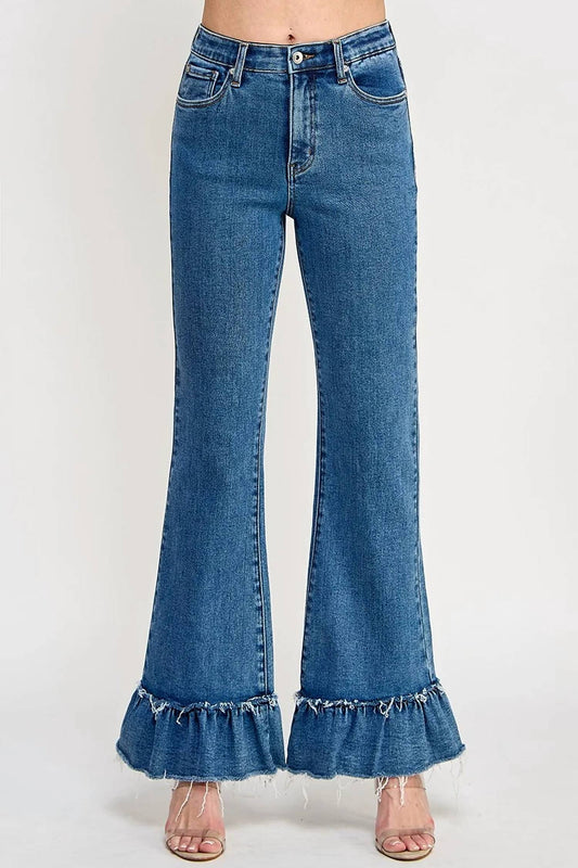Special A - Tummy Control Flare Jeans With Ruffle Hem