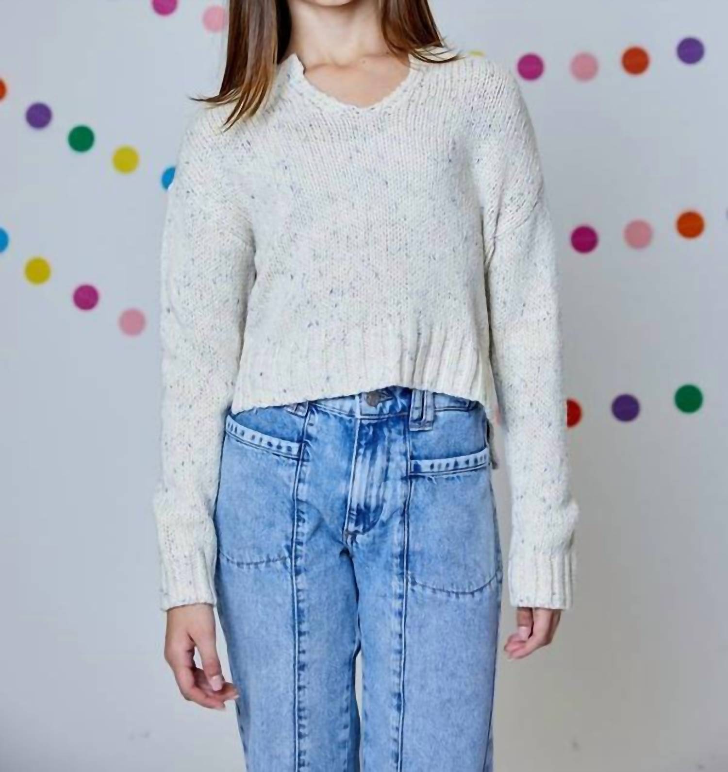 Design History - Girls' V-neck Combo Sweater