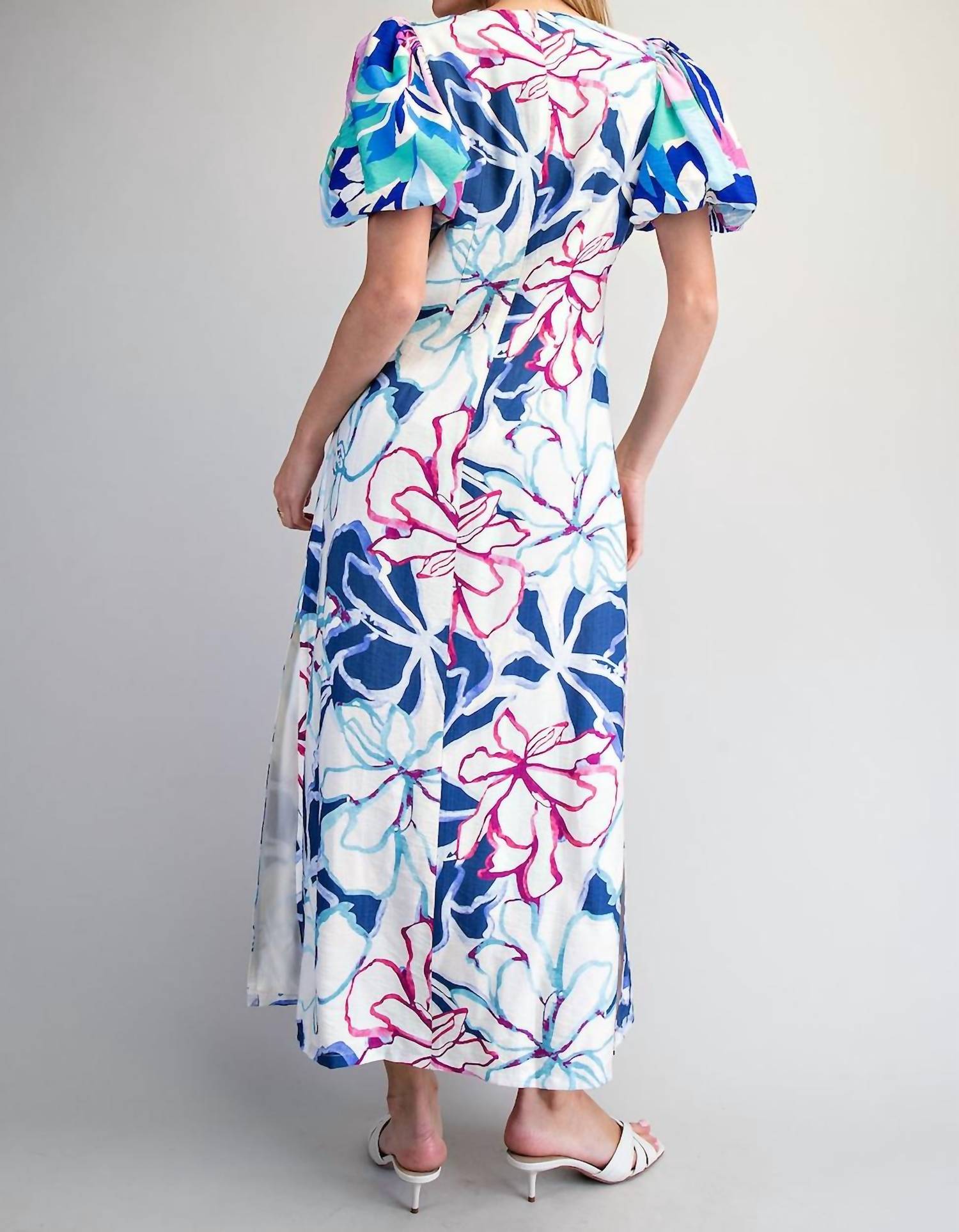 Umgee - Tropical Print Puff Sleeve Maxi Dress