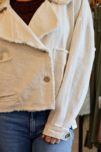 Lalavon - Collar Button Raw Hem Jacket