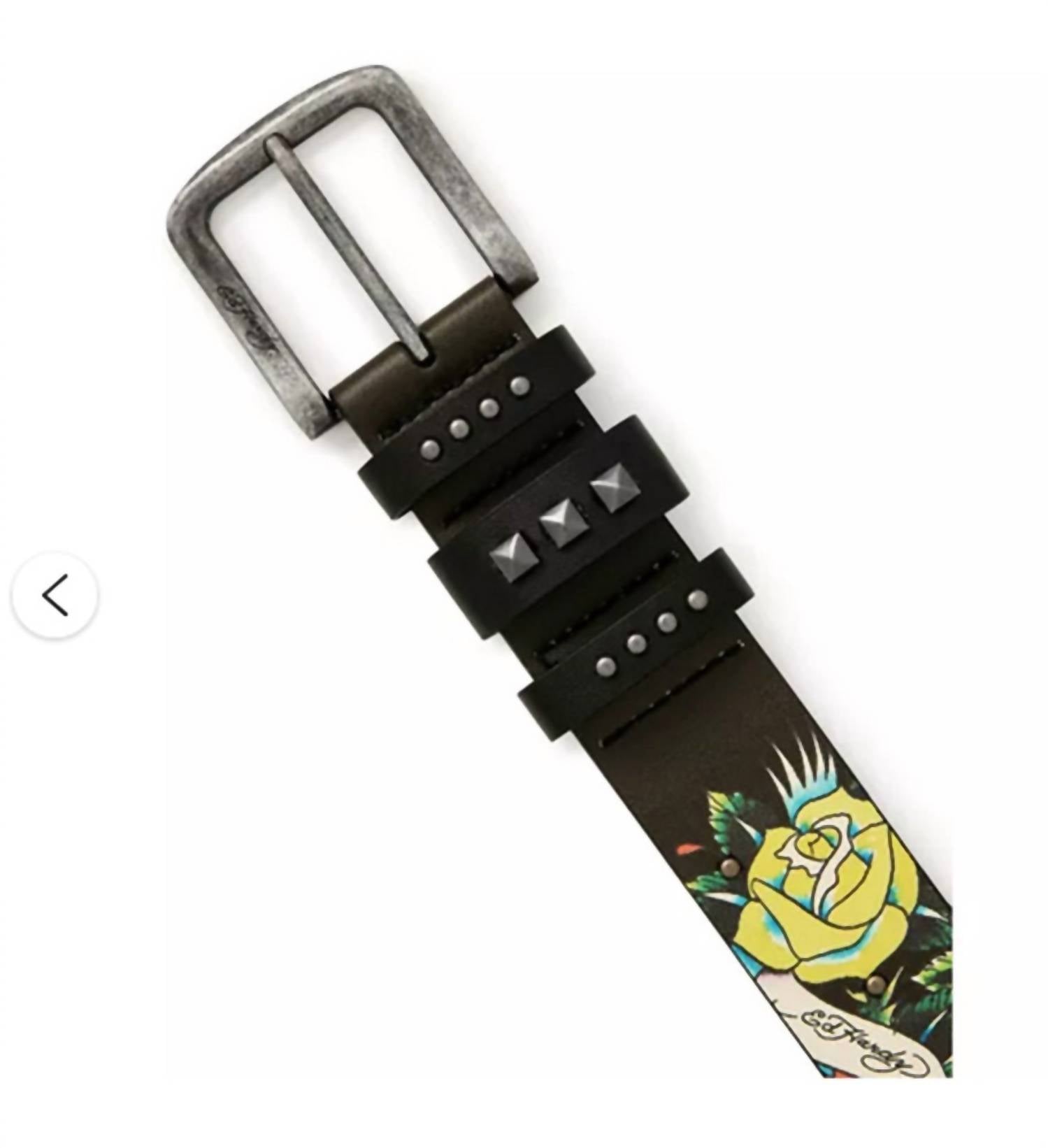 Ed Hardy - Men's Skulls And Roses Studded Belt