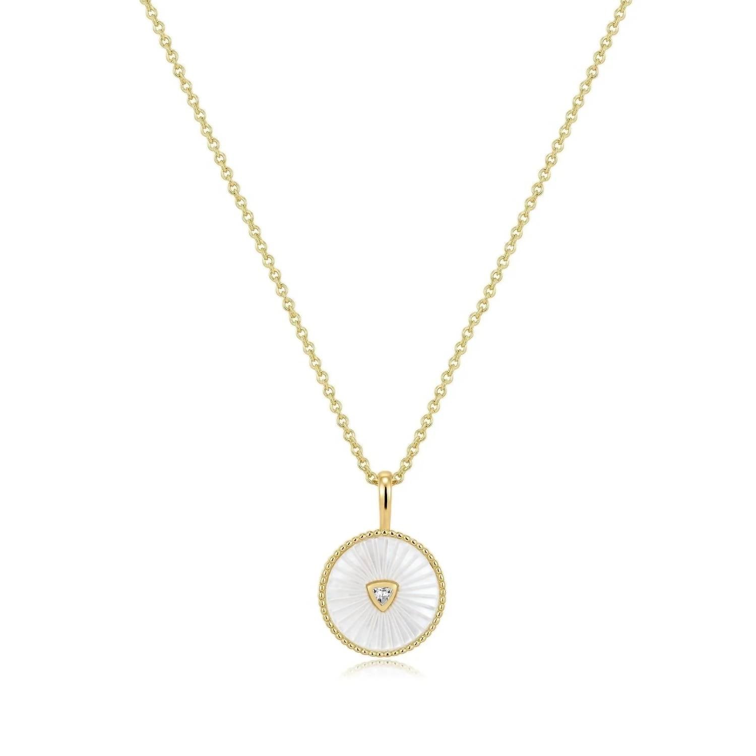 Eklexic - Women's Mother Of Pearl Pendant With Cubic Zirconia Center Stone Necklace
