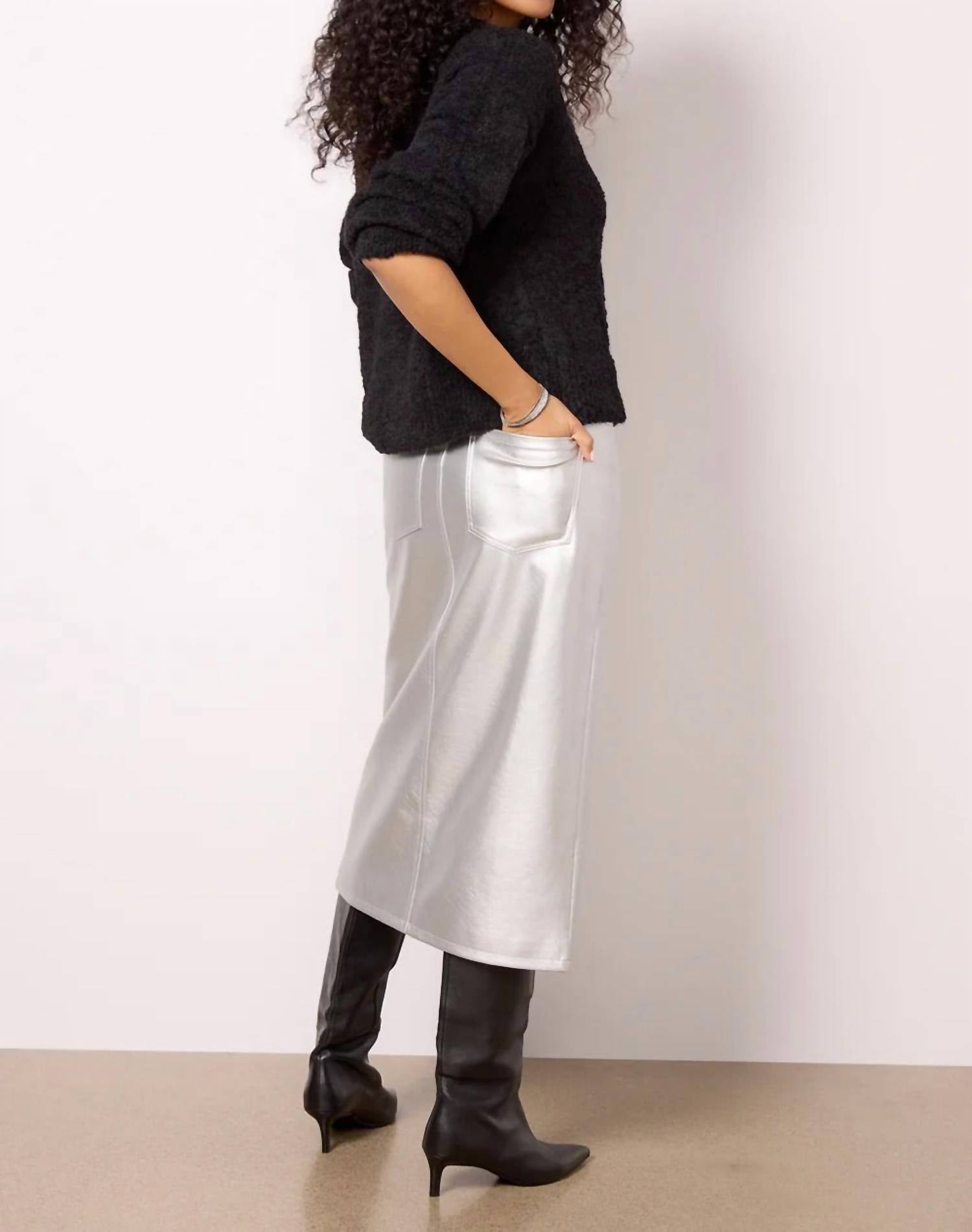 Sanctuary Leather Like Midi Skirt in silver - women's skirt - alternate view
