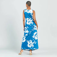Clara Sun Woo Crushed Silk Knit Maxi Dress in blue cream print - women's dress - alternate view