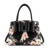 Like Dreams Women's Rosalie Bow Top Handle Satchel Bag in black floral print - women's bag