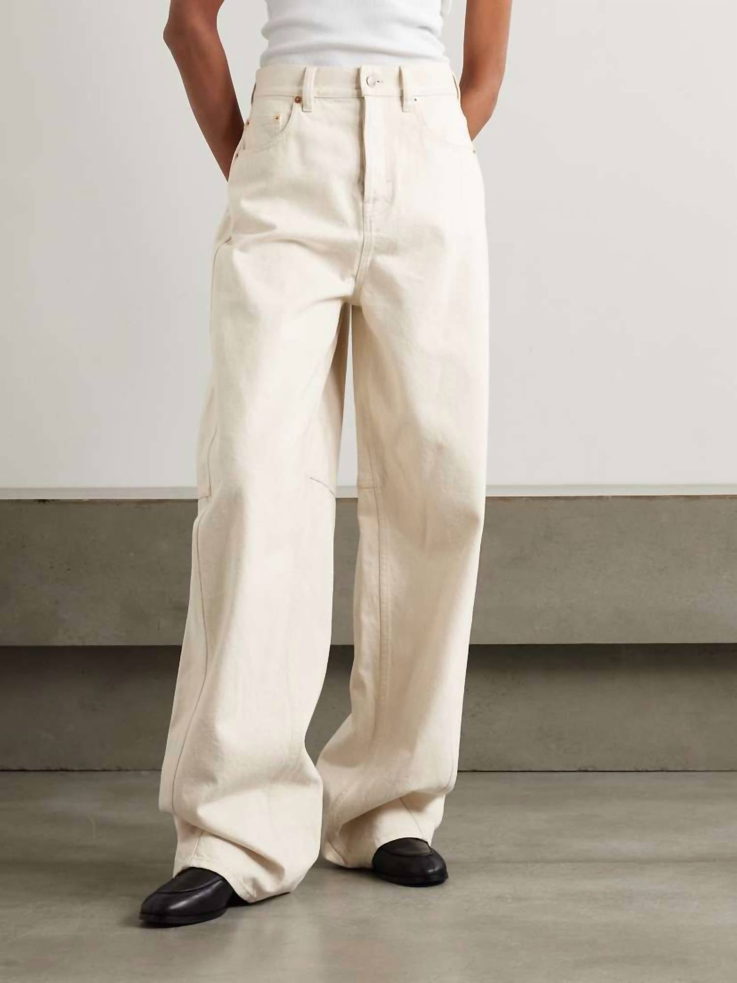 Gucci Pre-loved Patent Leather Trimmed Paneled High Rise Jean in cream denim - women's jeans